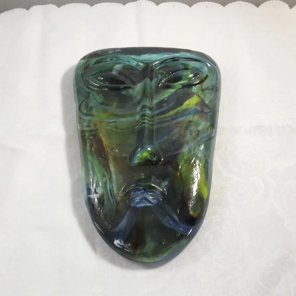 Vintage Art Glass Face Jaramillo Brothers Skydreamer Style Art with Brass Stand - Picture 2 of 10